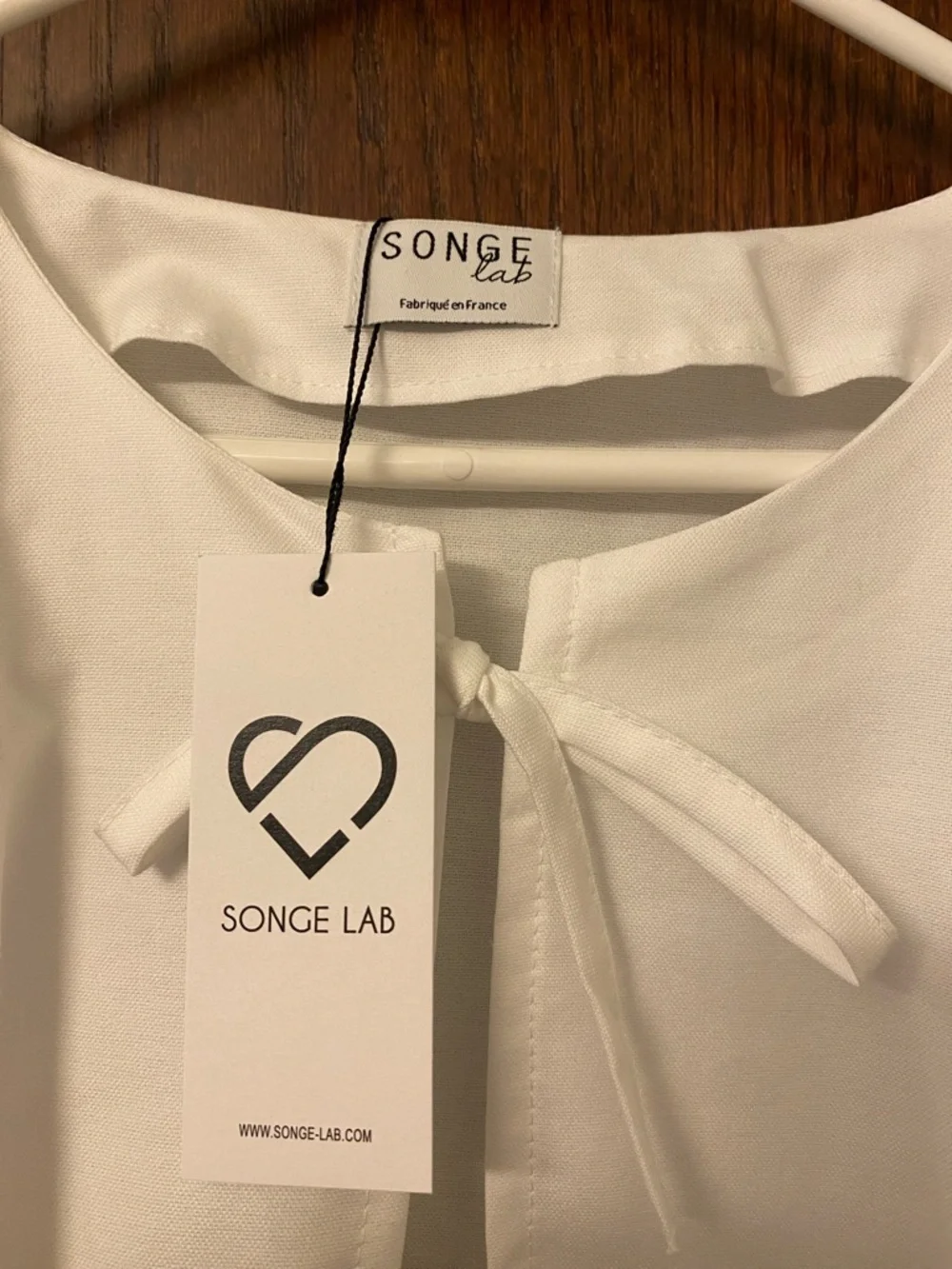 Songe Lab White Tie-Front Peplum Blouse - Picture 2 of 3